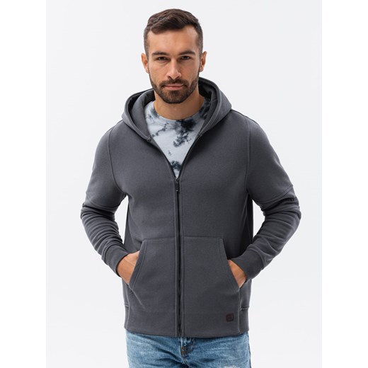 Bluza męska rozpinana hoodie z nadrukami - grafitowa V1 B1423 ze sklepu ombre w kategorii Bluzy męskie - zdjęcie 159249992