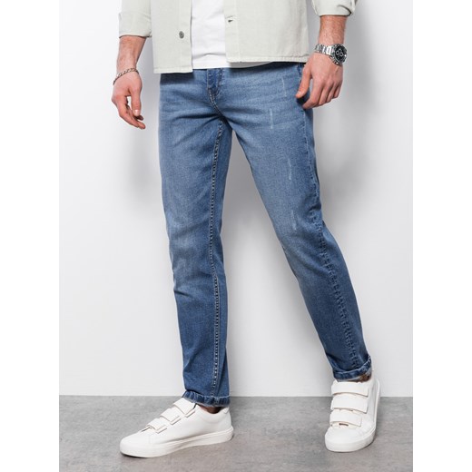 Spodnie męskie jeansowe z przetarciami REGULAR FIT - niebieskie V3 OM-PADP-0102 ze sklepu ombre w kategorii Jeansy męskie - zdjęcie 159250164