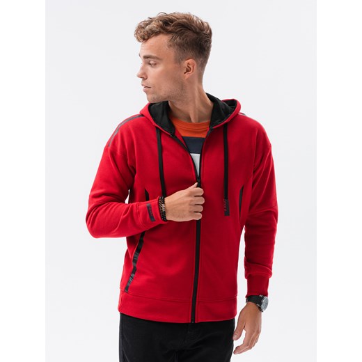 Bluza męska rozpinana z kapturem - czerwona V4 OM-SSZP-22FW-006 ze sklepu ombre w kategorii Bluzy męskie - zdjęcie 159250172
