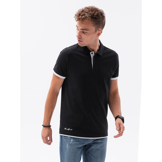 Koszulka męska polo bawełniana - czarna V8 S1382 ze sklepu ombre w kategorii T-shirty męskie - zdjęcie 159250191