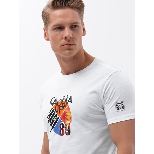 T-shirt męski bawełniany z nadrukiem - biały V1 S1756 XXL ombre okazja
