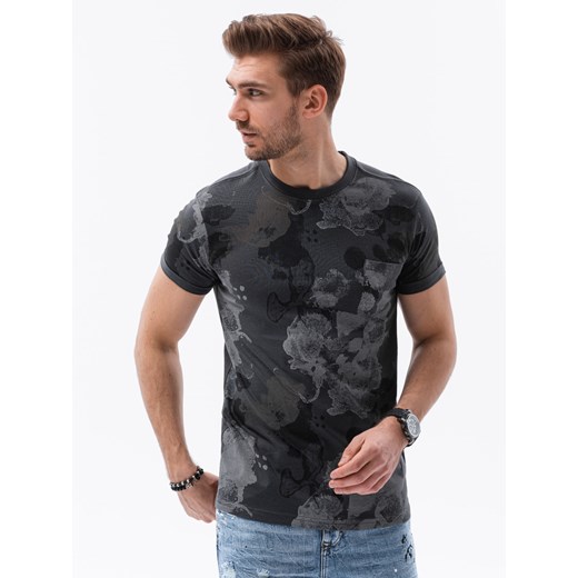 T-shirt męski z nadrukiem - grafitowy V6 S1377 XXL okazja ombre