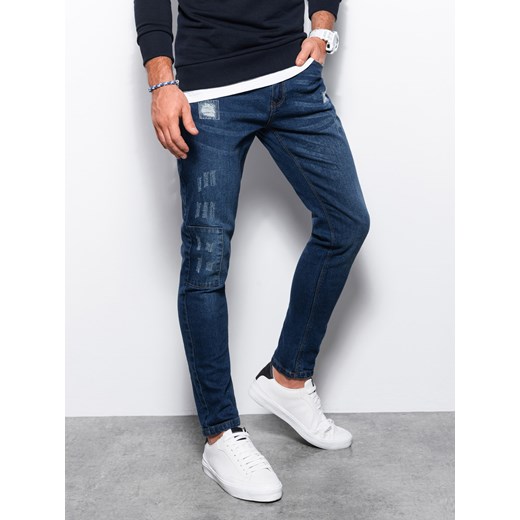 Spodnie męskie jeansowe SKINNY FIT - niebieskie P1060 ze sklepu ombre w kategorii Jeansy męskie - zdjęcie 159250843