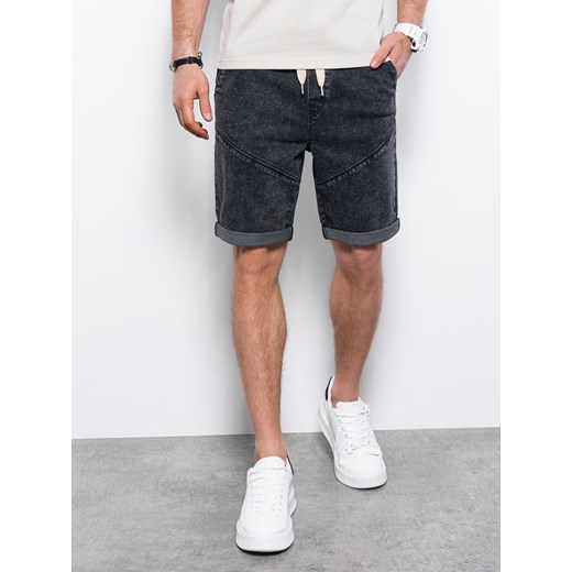 Krótkie spodenki męskie jeansowe - czarne V2 W361 ze sklepu ombre w kategorii Spodenki męskie - zdjęcie 159251242
