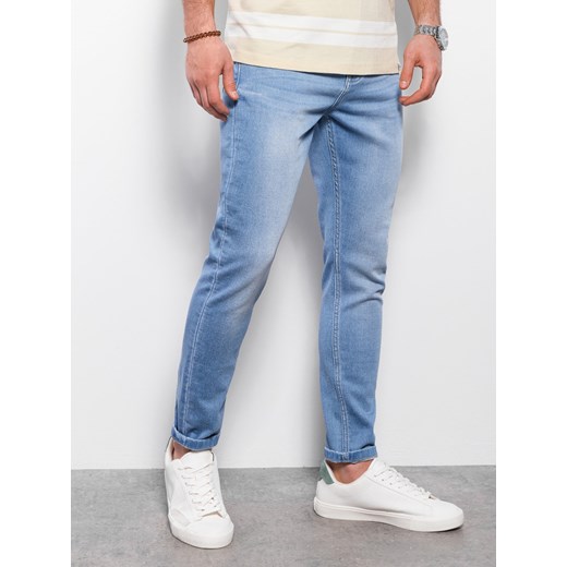 Spodnie męskie jeansowe SKINNY FIT -  jasnoniebieskie V4 OM-PADP-0101 ze sklepu ombre w kategorii Jeansy męskie - zdjęcie 159251413