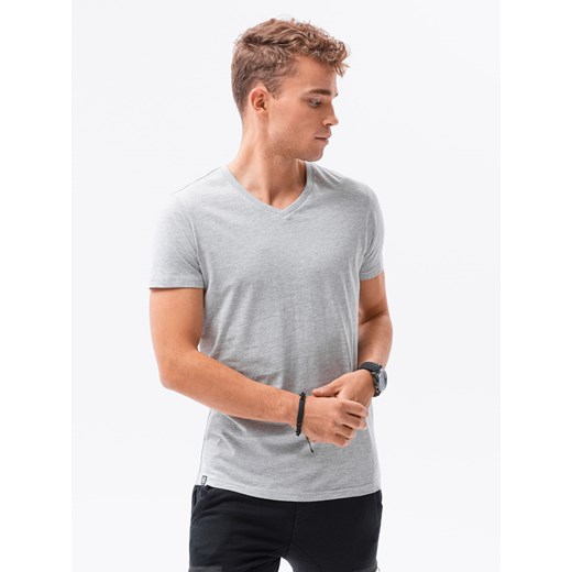 Klasyczna męska koszulka z dekoltem w serek BASIC - szary melanż V16 S1369 ze sklepu ombre w kategorii T-shirty męskie - zdjęcie 159251844