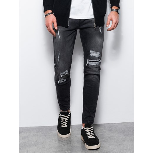 Spodnie męskie jeansowe z dziurami SLIM FIT - czarne V1 P1078 ze sklepu ombre w kategorii Spodnie męskie - zdjęcie 159252113