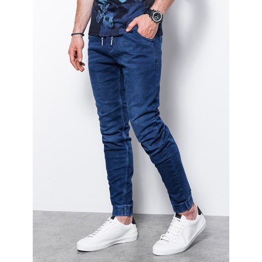 Spodnie męskie jeansowe joggery - niebieskie P907 ze sklepu ombre w kategorii Jeansy męskie - zdjęcie 159252620