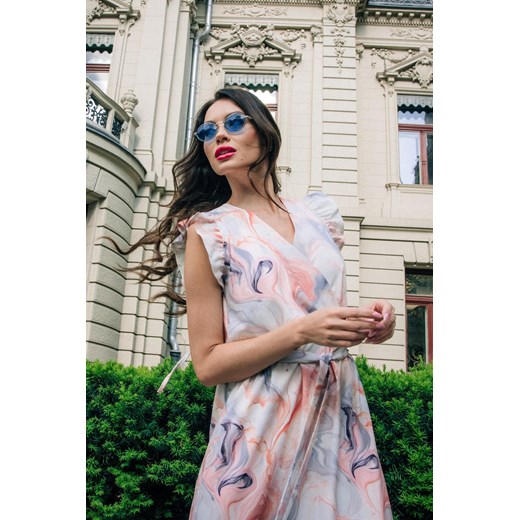 Sukienka Naoko-store.pl wielokolorowa maxi kopertowa bez rękawów w kwiaty z dekoltem w serek elegancka