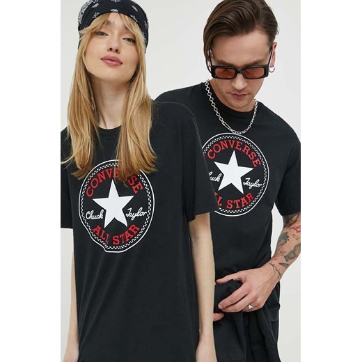 Converse t-shirt bawełniany kolor czarny z nadrukiem 10025459.A01-CONVERSEBL ze sklepu ANSWEAR.com w kategorii Bluzki damskie - zdjęcie 159258780
