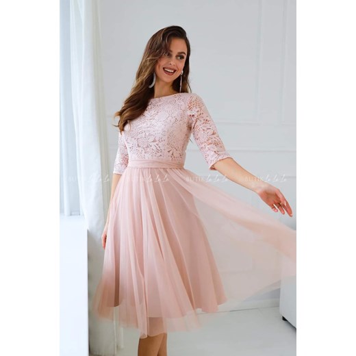sukienka pudrowa koronkowo tiulowa Laviva Butik Lalala 42 butiklalala