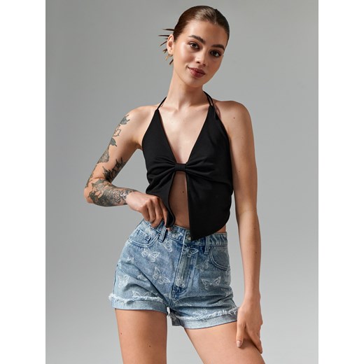 Sinsay - Szorty jeansowe ze wzorem - Niebieski Sinsay 42 Sinsay