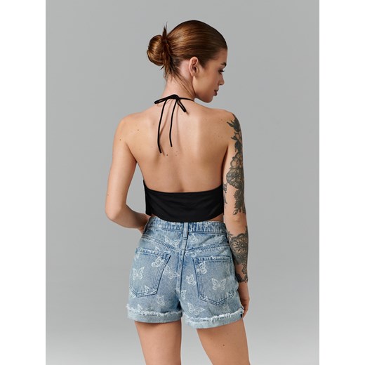 Sinsay - Szorty jeansowe ze wzorem - Niebieski Sinsay 40 Sinsay