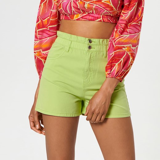 Sinsay - Szorty paperbag high waist - Zielony Sinsay 34 Sinsay