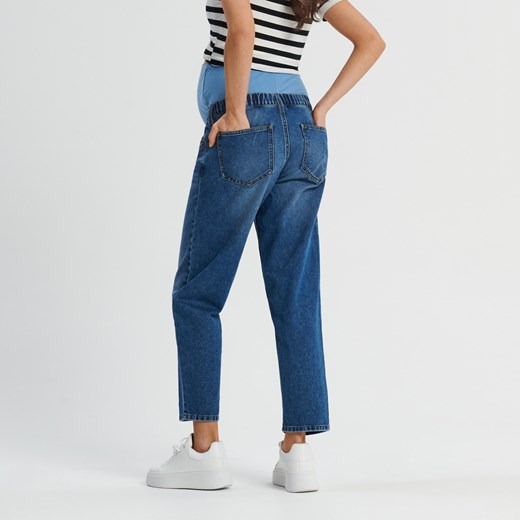 Sinsay - Jeansy mom high waist MAMA - Niebieski Sinsay 34 Sinsay