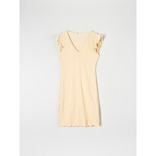 Sinsay - Sukienka mini z falbanami - Kremowy Sinsay L Sinsay