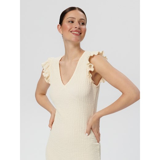 Sinsay - Sukienka mini z falbanami - Kremowy Sinsay XL Sinsay