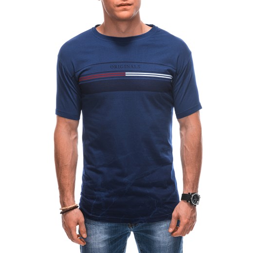 T-shirt męski z nadrukiem 1856S - granatowy ze sklepu Edoti w kategorii T-shirty męskie - zdjęcie 159299734