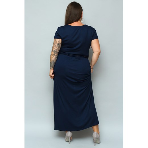 Sukienka do pracy long dzianinowa z kieszeniami PLUS SIZE IWONA granatowa Karko okazja karko.pl