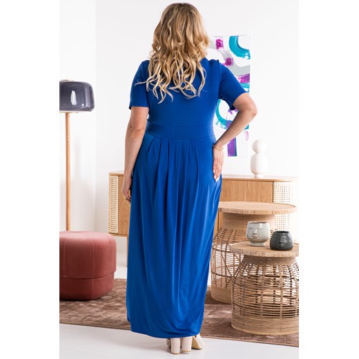 Sukienka ekskluzywna plus size długa z kopertowym dekoltem LIZBONA chabrowa Karko wyprzedaż karko.pl