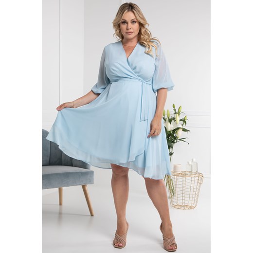 Sukienka pastelowa  szyfonowa kopertowa plus size  NATALY błękitna Karko karko.pl promocyjna cena