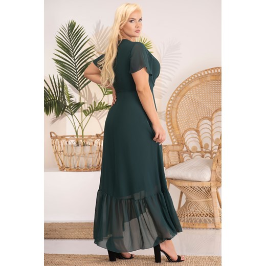 Sukienka kopertowa rozkloszowan z falbaną GRACE butelkowa zieleń Karko wyprzedaż karko.pl