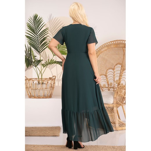 Sukienka kopertowa rozkloszowan z falbaną GRACE butelkowa zieleń Karko promocja karko.pl