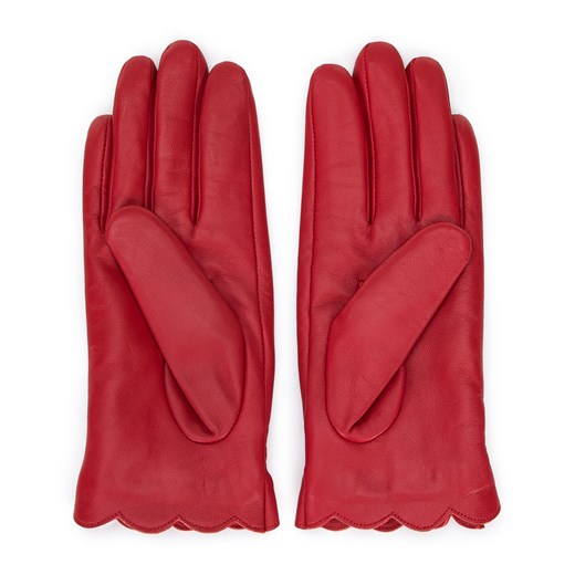 Damskie rękawiczki skórzane z falbanką i kokardką czerwone ze sklepu WITTCHEN w kategorii Rękawiczki damskie - zdjęcie 159314032