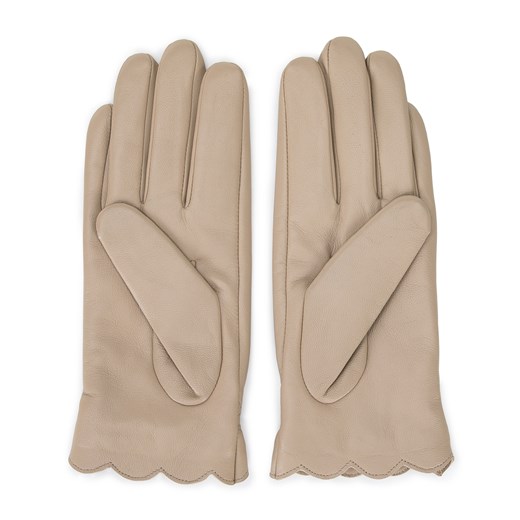 Damskie rękawiczki skórzane z falbanką i kokardką beżowe ze sklepu WITTCHEN w kategorii Rękawiczki damskie - zdjęcie 159314033