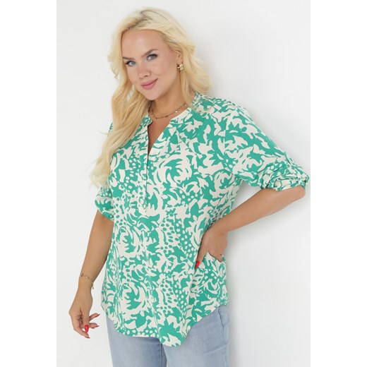 Zielona Bluzka Koszulowa w Abstrakcyjny Wzór Kanava ze sklepu Born2be Odzież w kategorii Bluzki damskie - zdjęcie 159314302