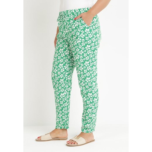 Zielone Kwieciste Spodnie z Gumką w Pasie z Wiskozy Fredise ze sklepu Born2be Odzież w kategorii Spodnie damskie - zdjęcie 159314443