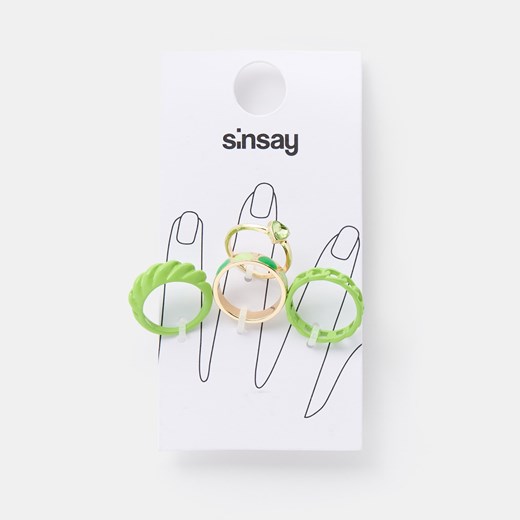 Sinsay - Pierścionki 4 pack - Zielony Sinsay Jeden rozmiar Sinsay