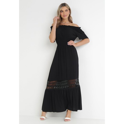 Czarna Sukienka Hiszpanka ze Zdobieniem z Koronki Zinnin ze sklepu Born2be Odzież w kategorii Sukienki - zdjęcie 159317953