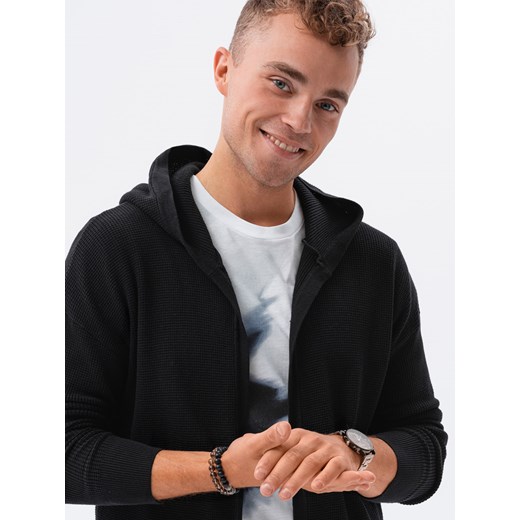 Sweter męski kardigan z kapturem - czarny V3 E188 XL promocja ombre