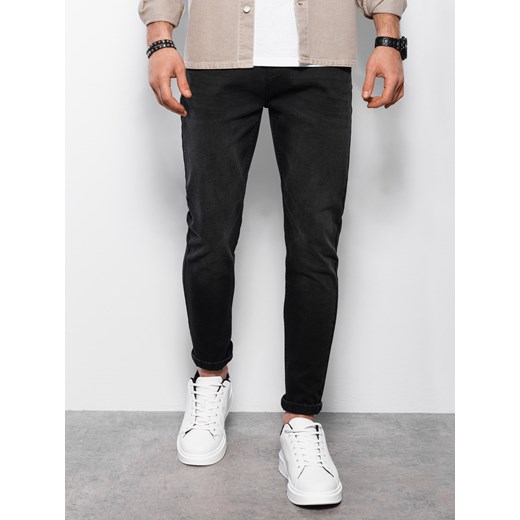 Spodnie męskie jeansowe CARROT FIT - czarne V3 OM-PADP-0117 ze sklepu ombre w kategorii Jeansy męskie - zdjęcie 159320060