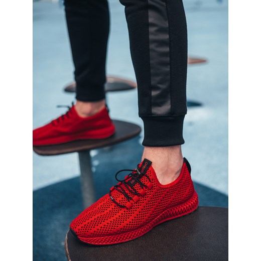 Buty męskie wsuwane sneakersy z siateczki - czerwone V2 OM-FOKS-0117 ze sklepu ombre w kategorii Buty sportowe męskie - zdjęcie 159320084