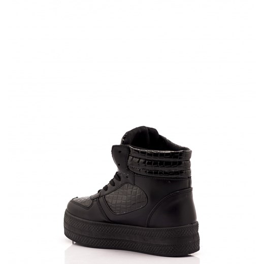 Czarne Trampki Black Leather Sneakers High born2be-pl czarny Tenisówki damskie