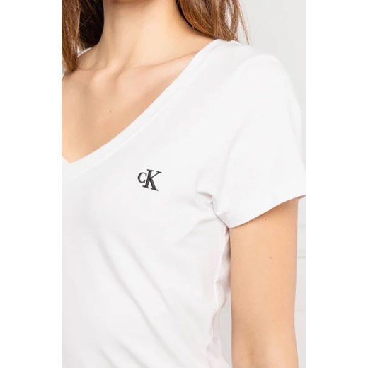 Bluzka damska biała Calvin Klein z elastanu casual z krótkim rękawem 