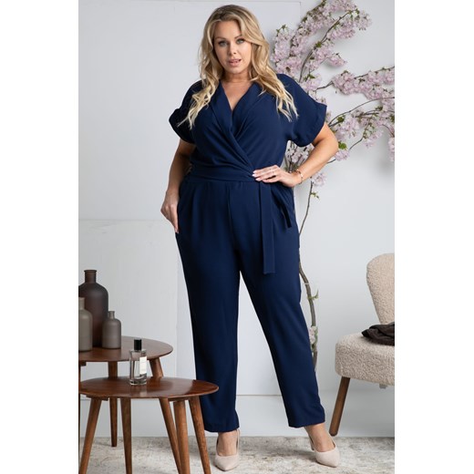 Kombinezon kobiecy elegancki kopertowy dekolt FARIDA granatowy Karko 46/48 karko.pl