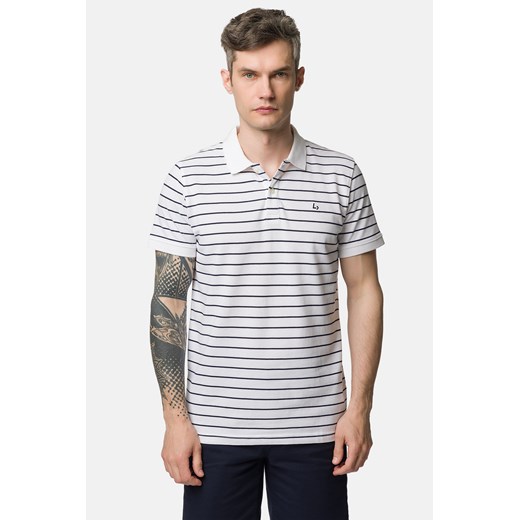 Koszulka Polo Bawełniana Biała w Granatowe Paski Caden ze sklepu Lancerto S.A. w kategorii T-shirty męskie - zdjęcie 159339580