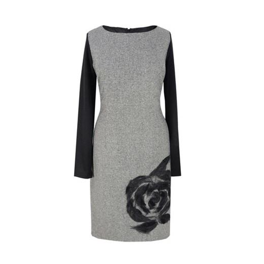 Sisel sukienka drobna pepitka z różą n-fashion-pl szary damskie