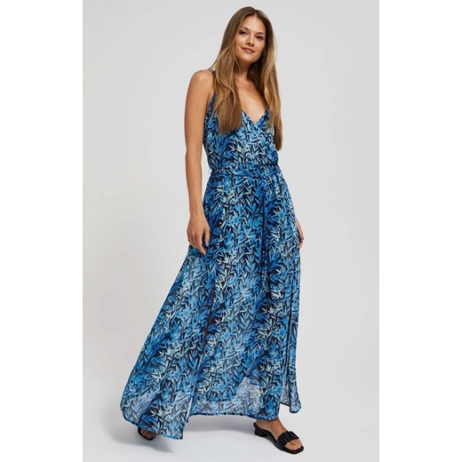 Niebieska sukienka maxi z rozcięciem 4062, Kolor niebieski-wzór, Rozmiar XS, Moodo ze sklepu Primodo w kategorii Sukienki - zdjęcie 160040491