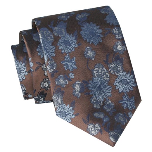 Klasyczny, Szeroki Krawat Męski CHATTIER - Brązowy w Kwiaty KRCH1370 ze sklepu JegoSzafa.pl w kategorii Krawaty - zdjęcie 160042774