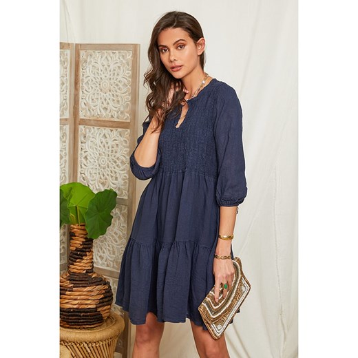 Lin Passion Lniana sukienka w kolorze granatowym Lin Passion 38/40 okazyjna cena Limango Polska