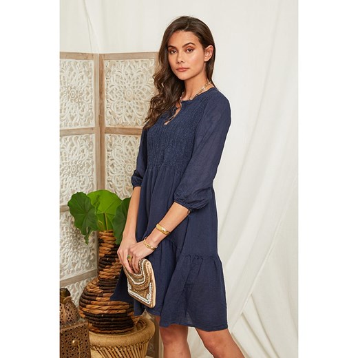 Lin Passion Lniana sukienka w kolorze granatowym Lin Passion 38/40 wyprzedaż Limango Polska