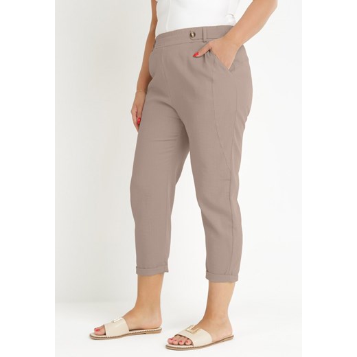 Ciemnobeżowe Spodnie z Długimi Nogawkami i Gumką w Talii Nokash ze sklepu Born2be Odzież w kategorii Spodnie damskie - zdjęcie 160046161