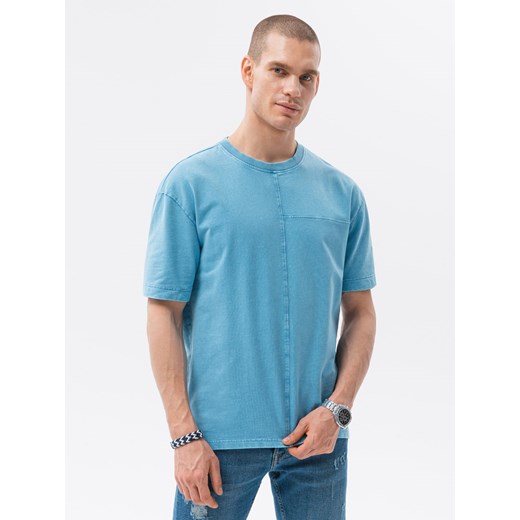 T-shirt męski bawełniany - niebieski S1379 S wyprzedaż ombre