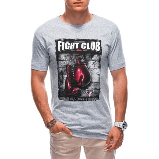 T-shirt męski z nadrukiem 1861S - szary ze sklepu Edoti w kategorii T-shirty męskie - zdjęcie 160051690