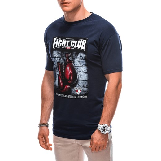 T-shirt męski z nadrukiem 1861S - granatowy ze sklepu Edoti w kategorii T-shirty męskie - zdjęcie 160051720