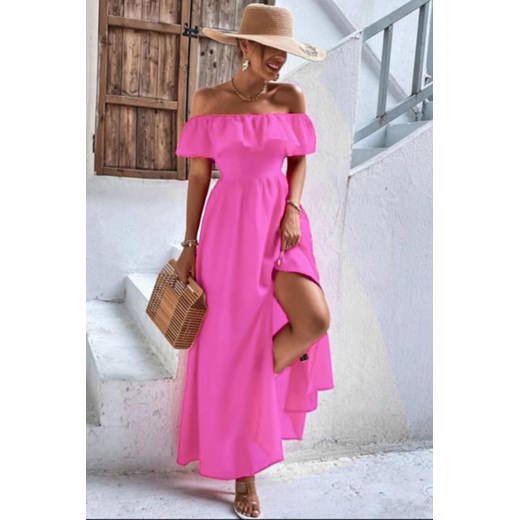 Sukienka IVET z krótkim rękawem z dekoltem typu hiszpanka maxi 